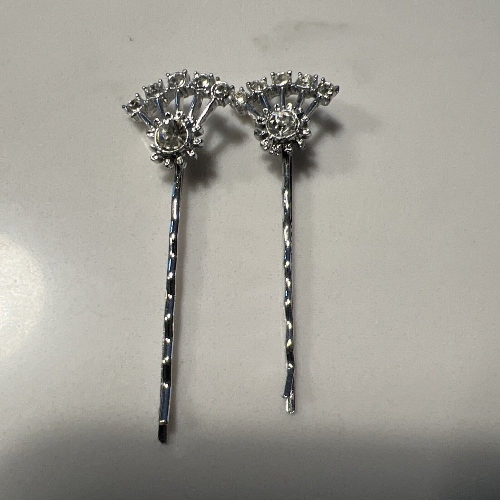Rhinestone Crown Hair Clip Bobby Pin Head Jewelry Silver Tone Lot Of 2